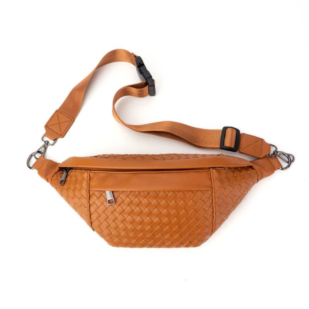Woven Sling Bag, vegan leather, cognac